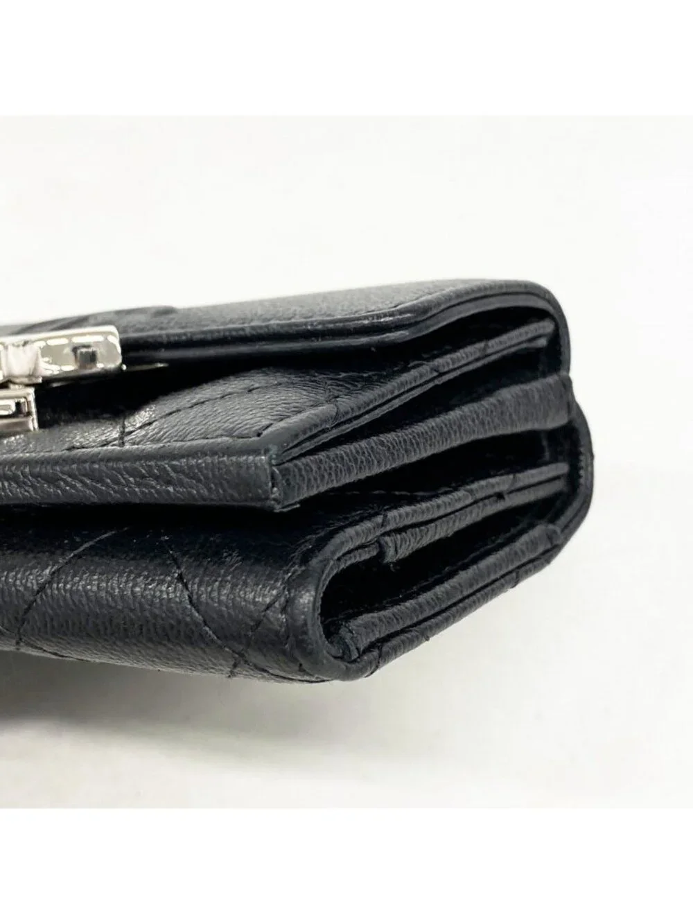★SOLD★ Chanel Trifold Wallet Quilted Caviar Leather Black Silver - Picture 6 of 7